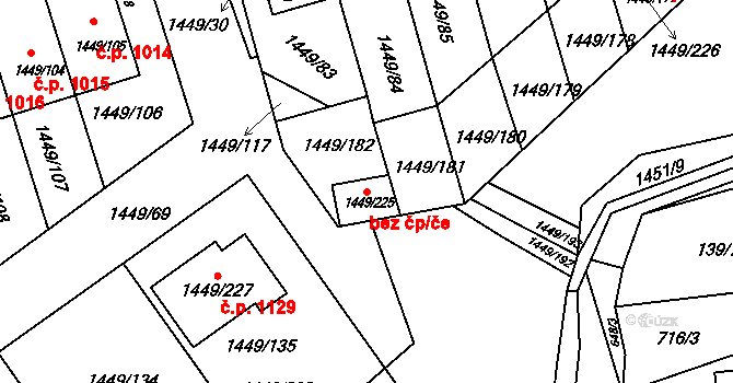 Pečky 84075945 na parcele st. 1449/225 v KÚ Pečky, Katastrální mapa