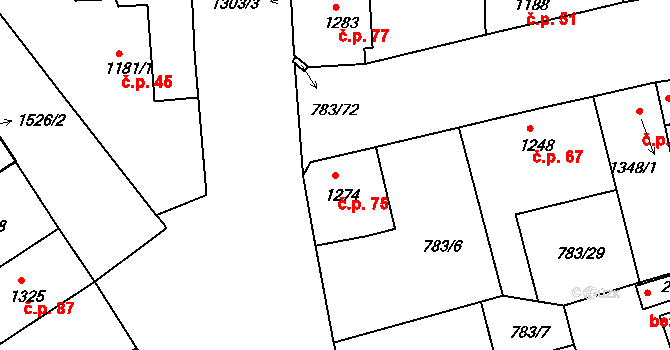 Nádražní Předměstí 75, Český Krumlov na parcele st. 1274 v KÚ Český Krumlov, Katastrální mapa
