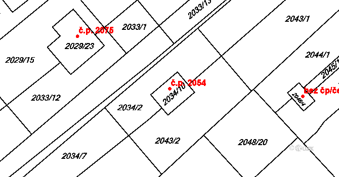 Hlučín 2054 na parcele st. 2034/10 v KÚ Hlučín, Katastrální mapa