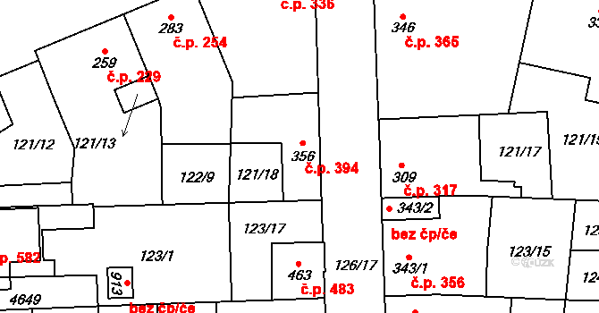 Lenešice 394 na parcele st. 356 v KÚ Lenešice, Katastrální mapa