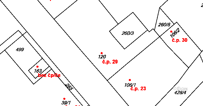 Sulec 29, Toužetín na parcele st. 120 v KÚ Toužetín, Katastrální mapa