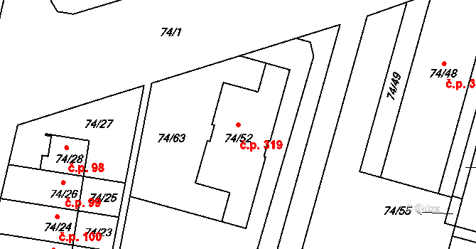 Lipno nad Vltavou 319 na parcele st. 74/52 v KÚ Lipno nad Vltavou, Katastrální mapa