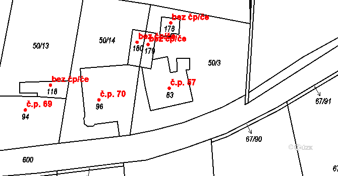 Dubice 57, Řehlovice na parcele st. 83 v KÚ Dubice nad Labem, Katastrální mapa