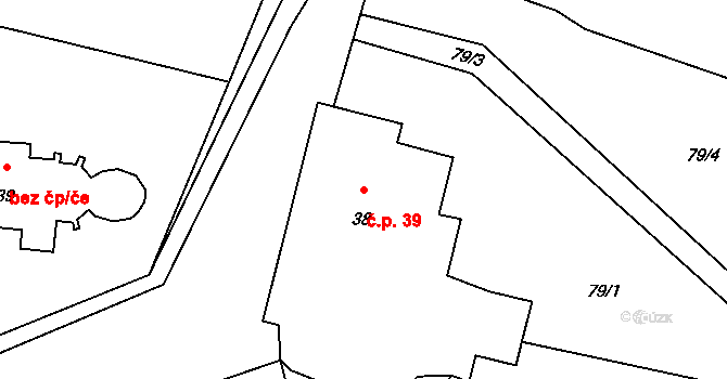 Horšice 39 na parcele st. 38 v KÚ Horšice, Katastrální mapa