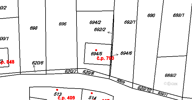 Klobouky u Brna 790 na parcele st. 694/5 v KÚ Klobouky u Brna, Katastrální mapa
