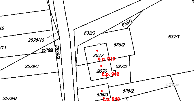 Koryčany 913 na parcele st. 2677 v KÚ Koryčany, Katastrální mapa