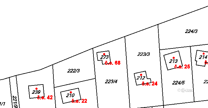 Žopy 68, Holešov na parcele st. 273 v KÚ Žopy, Katastrální mapa