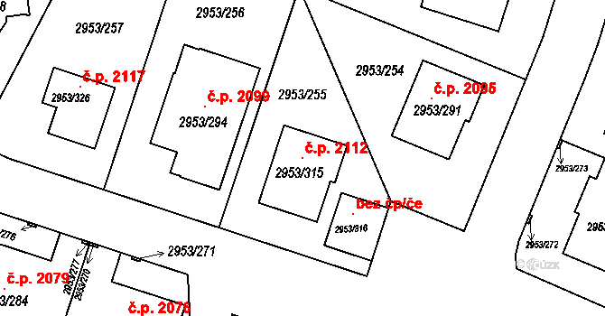 Kadaň 2112 na parcele st. 2953/315 v KÚ Kadaň, Katastrální mapa