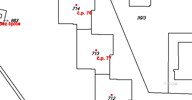 Přerov II-Předmostí 77, Přerov na parcele st. 713 v KÚ Předmostí, Katastrální mapa