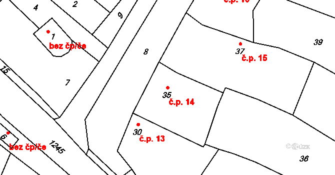 Přerov VII-Čekyně 14, Přerov na parcele st. 35 v KÚ Čekyně, Katastrální mapa