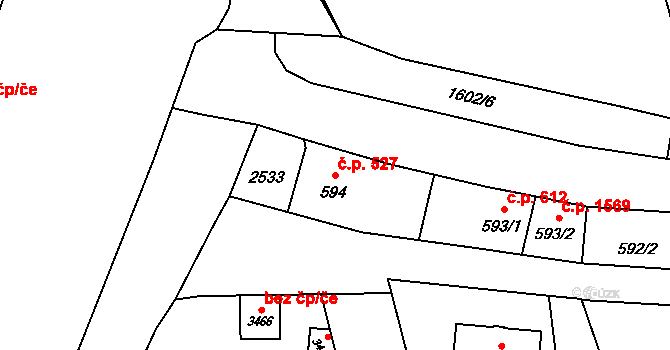 Hranice I-Město 527, Hranice na parcele st. 594 v KÚ Hranice, Katastrální mapa