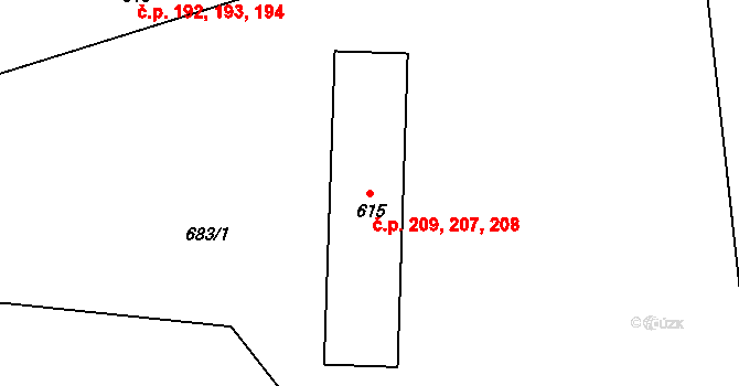 Stochov 207,208,209 na parcele st. 615 v KÚ Stochov, Katastrální mapa