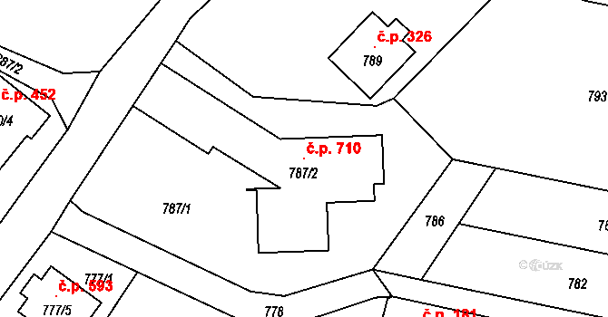 Štípa 710, Zlín na parcele st. 787/2 v KÚ Štípa, Katastrální mapa