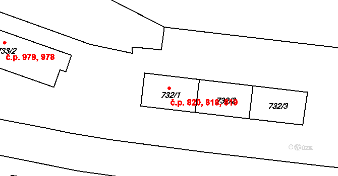 Ostrov 818,819,820 na parcele st. 732/1 v KÚ Ostrov nad Ohří, Katastrální mapa