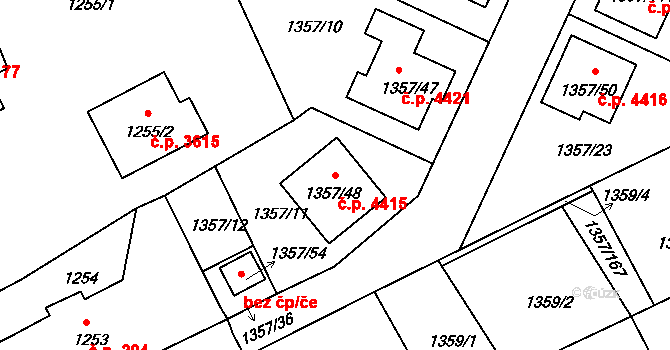 Mšeno nad Nisou 4415, Jablonec nad Nisou na parcele st. 1357/48 v KÚ Mšeno nad Nisou, Katastrální mapa