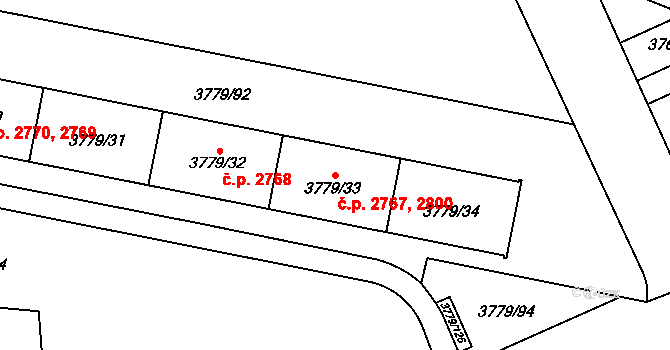 Jihlava 2767,2800 na parcele st. 3779/33 v KÚ Jihlava, Katastrální mapa