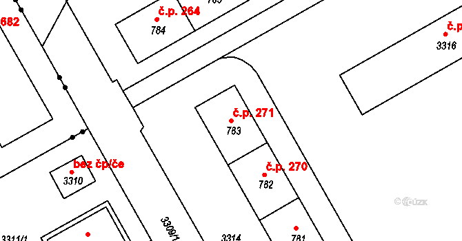 Lyžbice 271, Třinec na parcele st. 783 v KÚ Lyžbice, Katastrální mapa