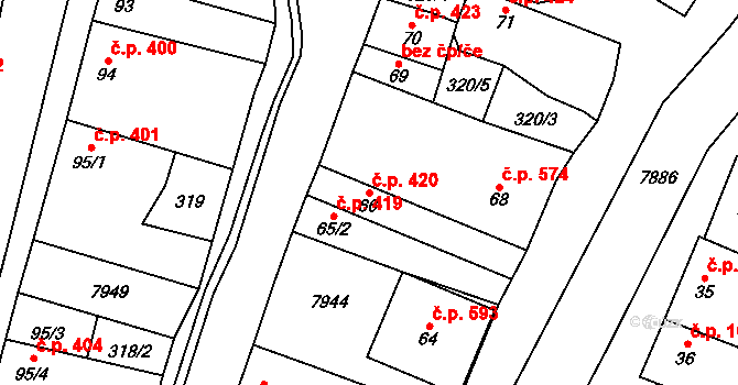 Dambořice 420 na parcele st. 66 v KÚ Dambořice, Katastrální mapa