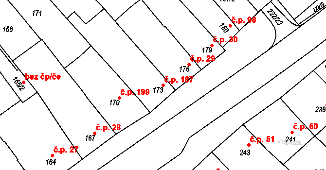 Zarazice 187, Veselí nad Moravou na parcele st. 173 v KÚ Zarazice, Katastrální mapa