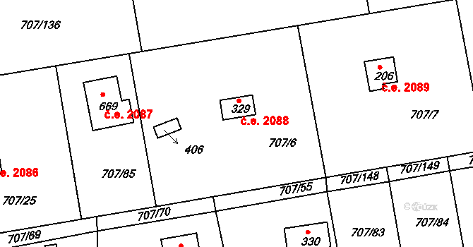 Skuheř 2088, Kamenice na parcele st. 329 v KÚ Těptín, Katastrální mapa