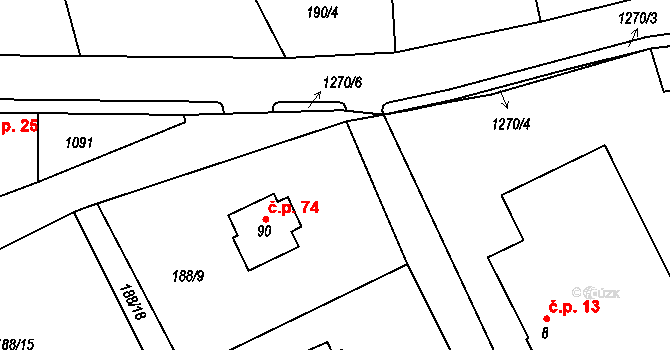 Radimovice 74 na parcele st. 90 v KÚ Radimovice u Sychrova, Katastrální mapa