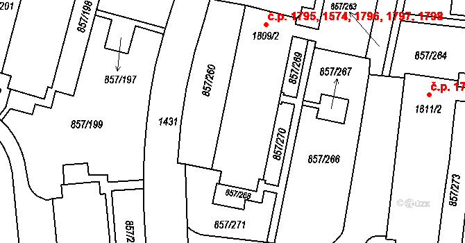 Blansko 1574,1795,1796,1797, na parcele st. 1809/2 v KÚ Blansko, Katastrální mapa