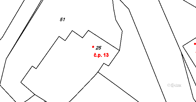 Jeřmaň 13, Bouzov na parcele st. 25 v KÚ Jeřmaň, Katastrální mapa