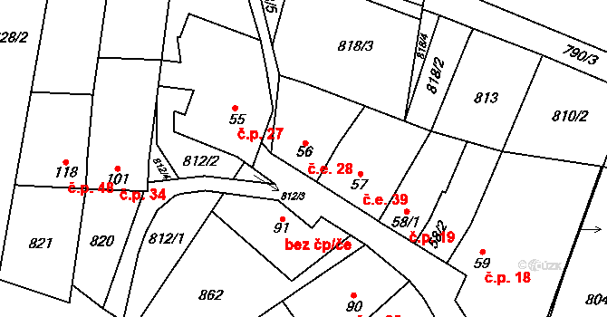 Střížov 28, Drahanovice na parcele st. 56 v KÚ Ludéřov, Katastrální mapa