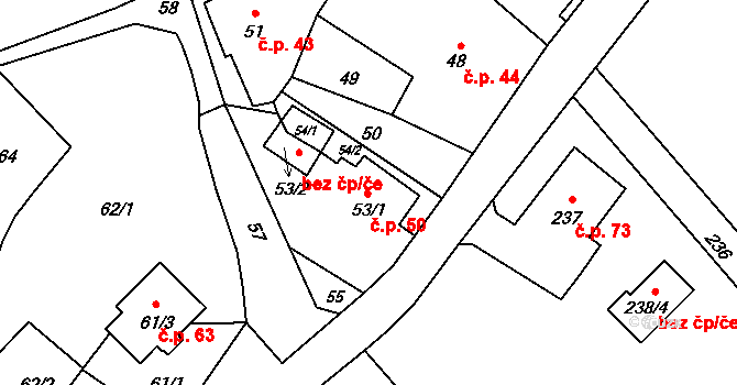 Pískov 50, Troubelice na parcele st. 53/1 v KÚ Pískov, Katastrální mapa