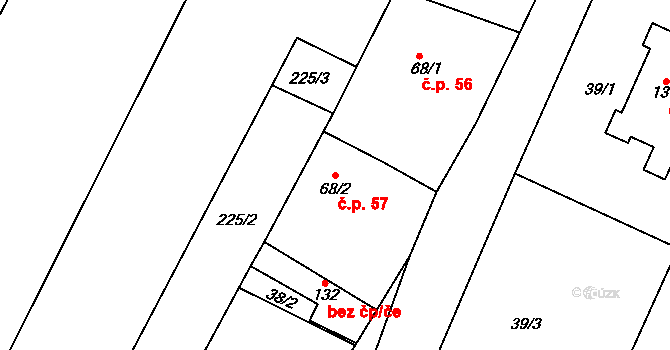 Benkov 57, Uničov na parcele st. 68/2 v KÚ Benkov u Střelic, Katastrální mapa