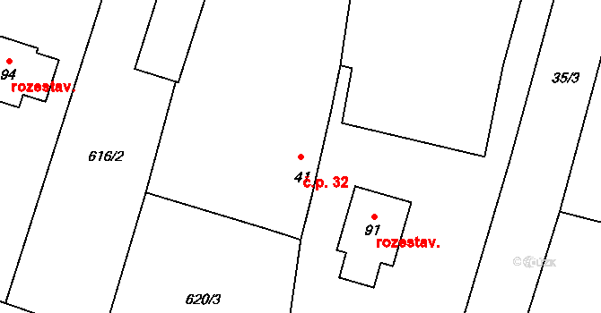 Slavošovice 32, Libín na parcele st. 41 v KÚ Slavošovice u Lišova, Katastrální mapa
