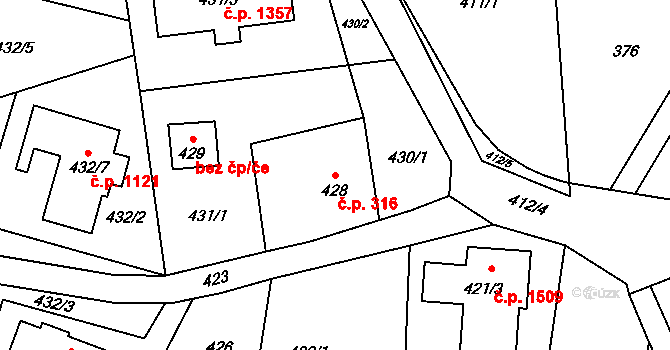 Dolní Lutyně 316 na parcele st. 428 v KÚ Dolní Lutyně, Katastrální mapa
