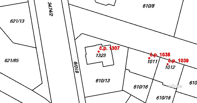 Lysá nad Labem 1307 na parcele st. 1323 v KÚ Lysá nad Labem, Katastrální mapa