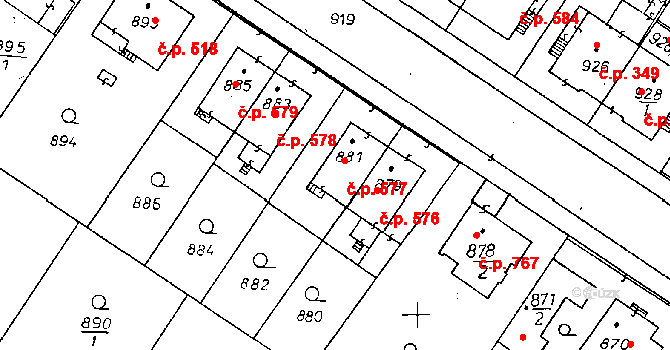Poděbrady II 577, Poděbrady na parcele st. 881 v KÚ Poděbrady, Katastrální mapa