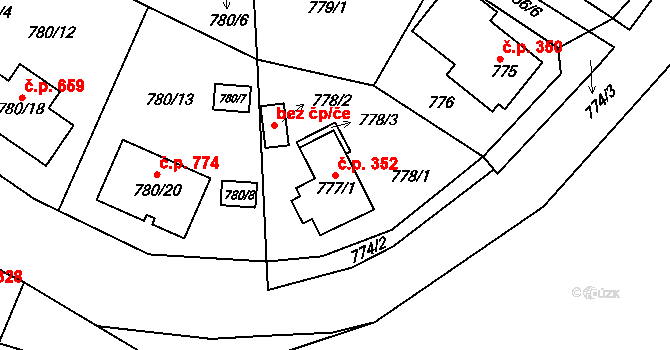 Proboštov 352 na parcele st. 777/1 v KÚ Proboštov u Teplic, Katastrální mapa
