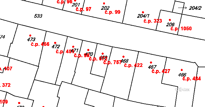 Duchcov 757 na parcele st. 469 v KÚ Duchcov, Katastrální mapa
