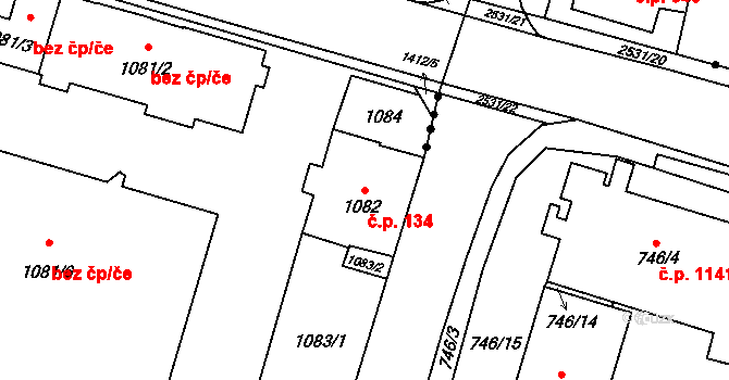 Pudlov 134, Bohumín na parcele st. 1082 v KÚ Pudlov, Katastrální mapa