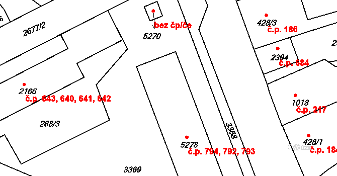 Chrudim III 792,793,794, Chrudim na parcele st. 5278 v KÚ Chrudim, Katastrální mapa