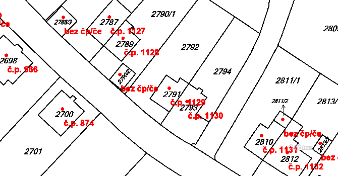 Sokolov 1129 na parcele st. 2791 v KÚ Sokolov, Katastrální mapa