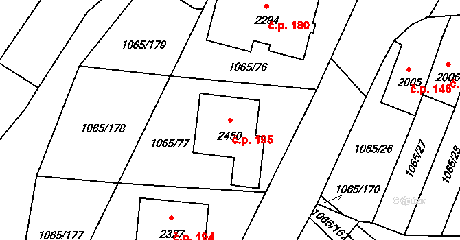 Hamrníky 195, Mariánské Lázně na parcele st. 2450 v KÚ Úšovice, Katastrální mapa