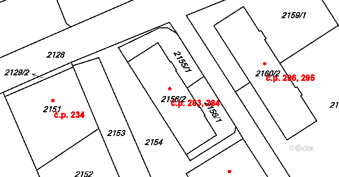 Jablůnka 283,284 na parcele st. 2156/2 v KÚ Jablůnka, Katastrální mapa