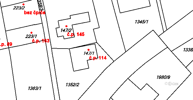 Kunovice 114 na parcele st. 147/1 v KÚ Kunovice, Katastrální mapa