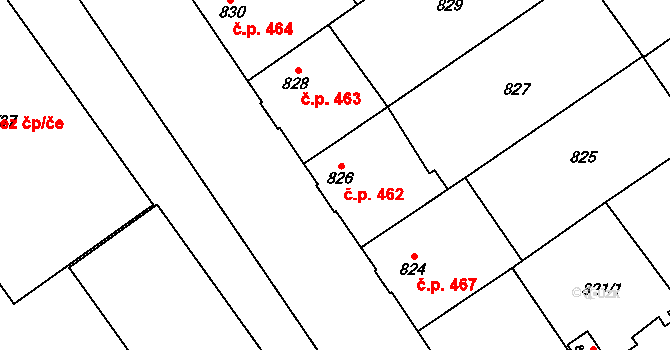 Uhříněves 462, Praha na parcele st. 826 v KÚ Uhříněves, Katastrální mapa