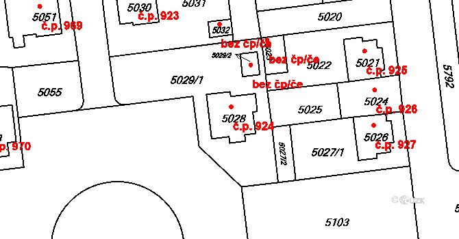 Záběhlice 924, Praha na parcele st. 5028 v KÚ Záběhlice, Katastrální mapa