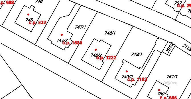 Braník 1222, Praha na parcele st. 748/2 v KÚ Braník, Katastrální mapa