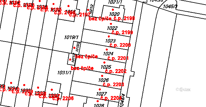 Záběhlice 2201, Praha na parcele st. 1024 v KÚ Záběhlice, Katastrální mapa