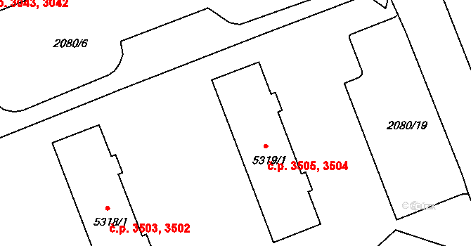 Hodonín 3504,3505 na parcele st. 5319/1 v KÚ Hodonín, Katastrální mapa