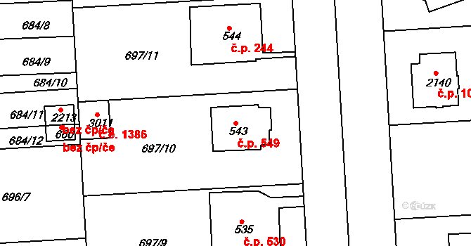 Sezimovo Ústí 549 na parcele st. 543 v KÚ Sezimovo Ústí, Katastrální mapa