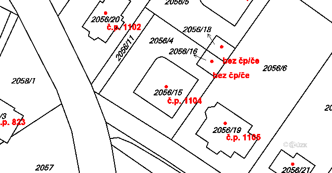 Jemnice 1104 na parcele st. 2056/15 v KÚ Jemnice, Katastrální mapa