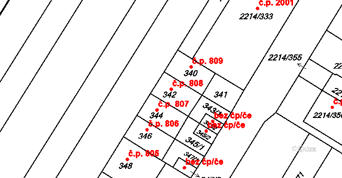Bolevec 808, Plzeň na parcele st. 342 v KÚ Bolevec, Katastrální mapa
